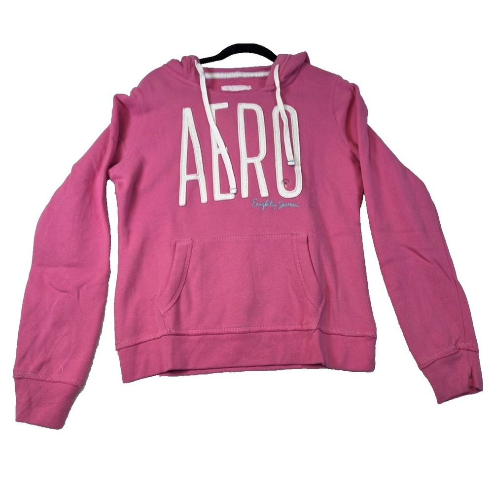 Aero Women's Sweatshirt Size XL White With Pink Logo Fleece Hoodie